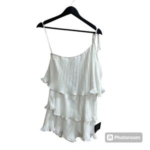 Lulus Blowing Kisses White Pleated One Shoulder Mini Dress/Romper